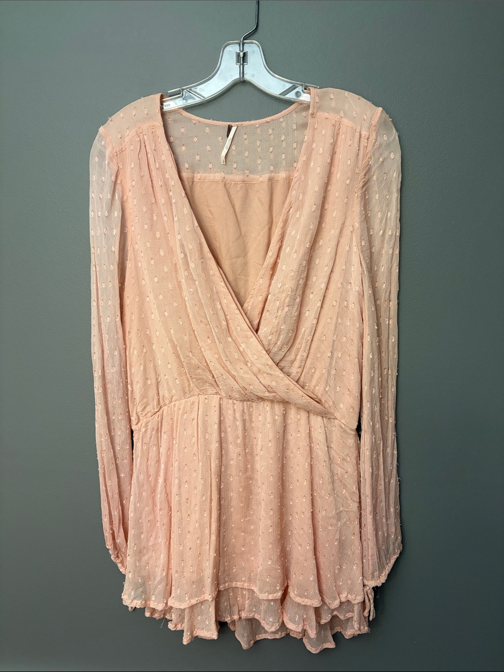 Free People Women’s Sheer Dot Wrap Dress – Peach Pink